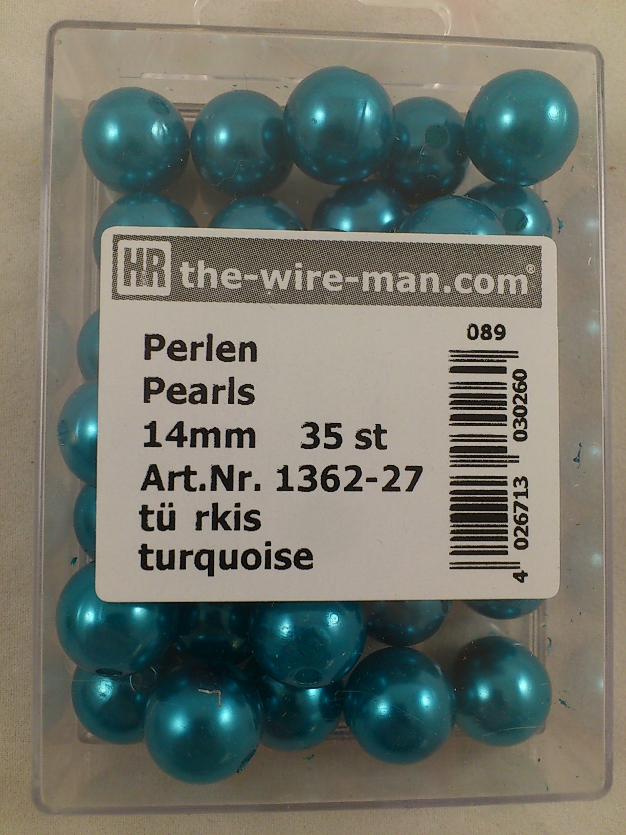 Parels turquoise 14 mm. 35 st